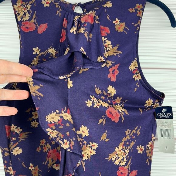 NWT New Chaps Viscose Top Tee Blouse Floral Purple Ruffle Front Sleeveless S - Picture 5 of 13